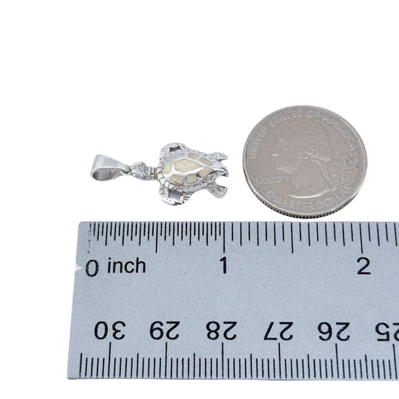 Vintage Thai FAS Sterling Silver 925 Opal Inlay Turtle Pendant - Picture 5 of 6